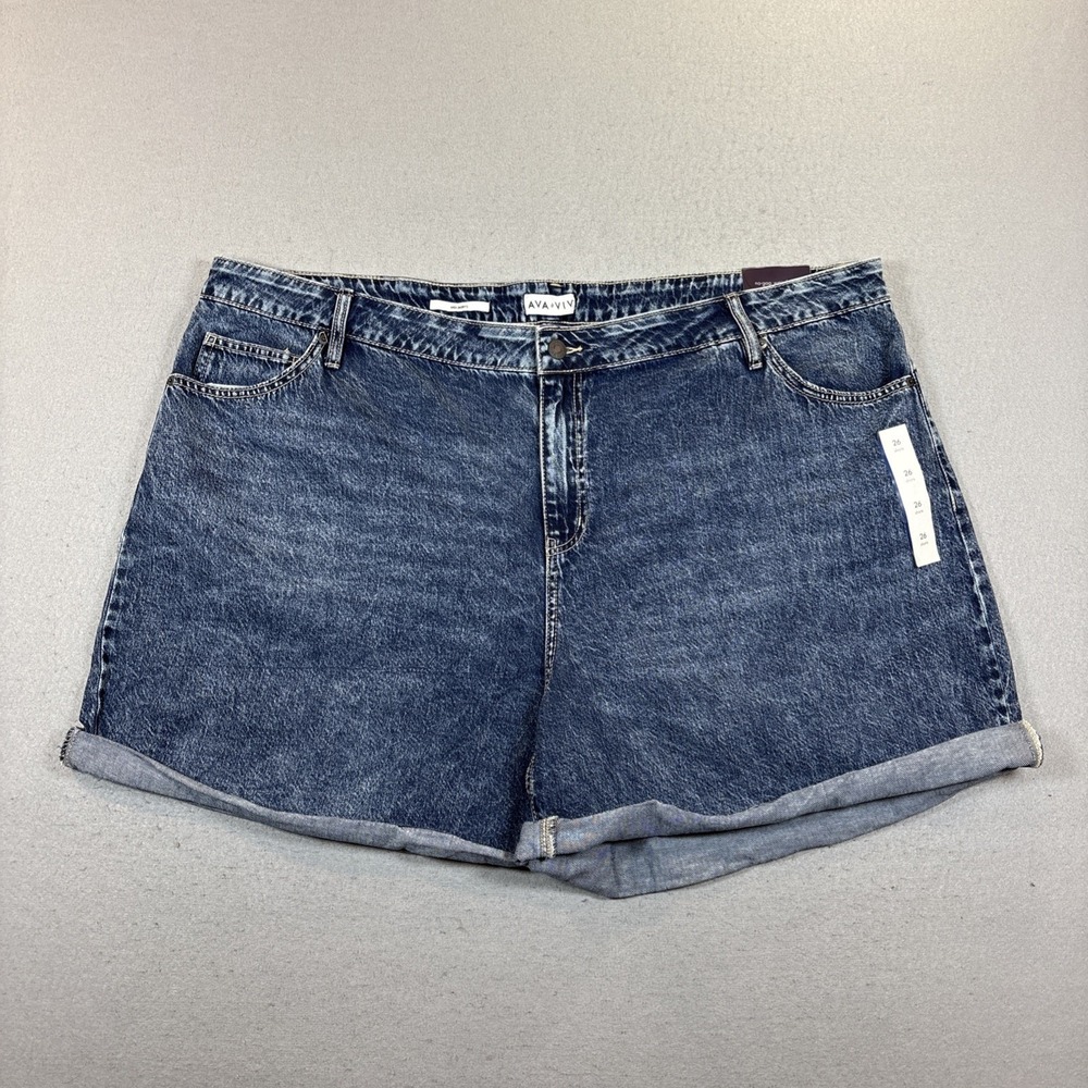 AVA & LIV Women MIdi Short High Rise Relaxed Fit Shorts 26R Blue Denim NWT